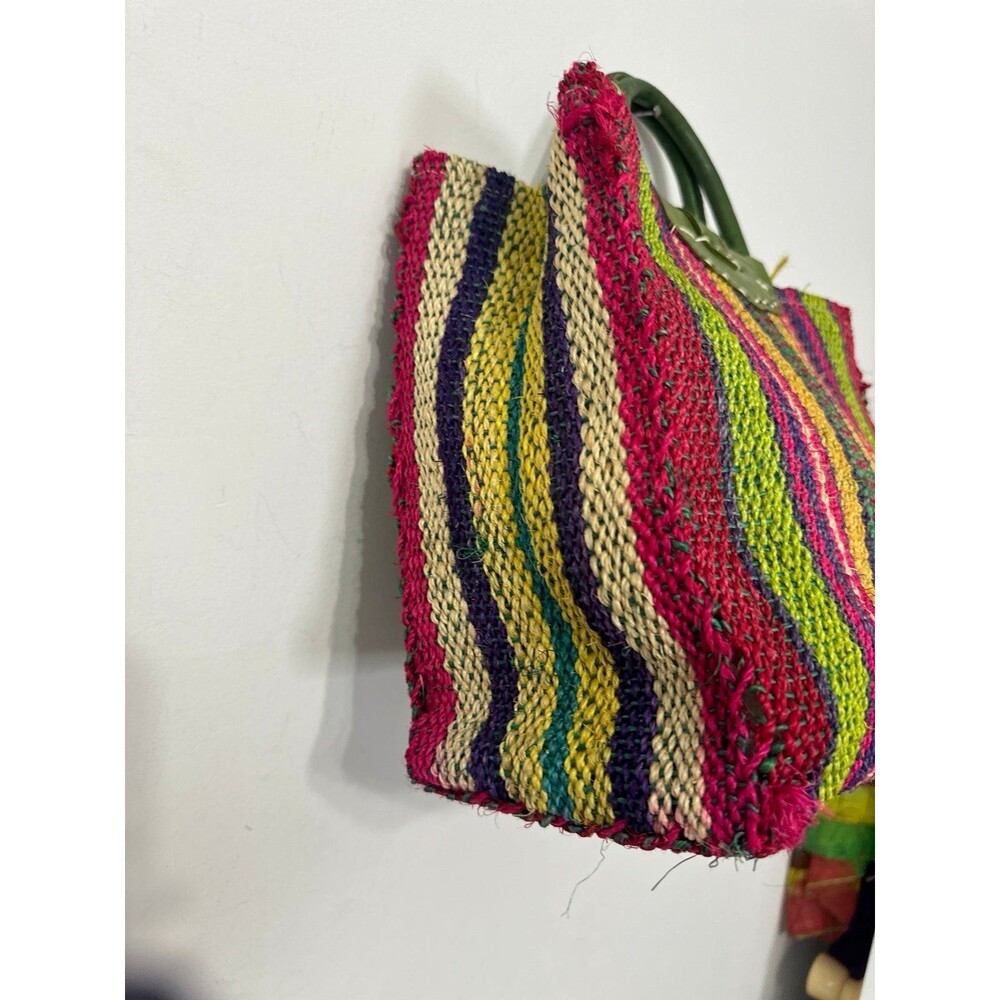 SAN LUIS POTOSI MEXICO ARTISAN STRAW AND LEATHER TOTE - Picture 3 of 9